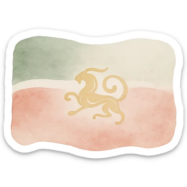 Tatarstan flag, watercolor painting style, soft and blended colors, green, white, and red hues, golden emblem, artistic brush strokes, gentle and flowing, national symbol, cultural heritage sticker