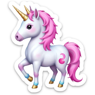 Create a single emoji of a Unicorn in full body, shown at a slight side angle in a natural, characteristic pose with a horn. Cute and stylized like an emoji, but clearly recognizable. No background.
 sticker