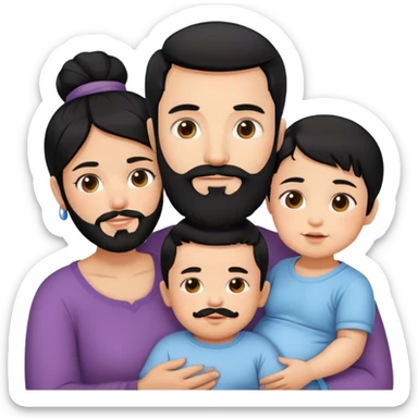 Famille 4 personne au cheveux noir 1 fils aîné 1 fille bébé  1 père avec barbe 1 mère sticker