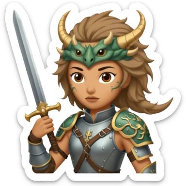 Fierce Latina in armor with a sword after a battle cutting off the head of a hydra sticker