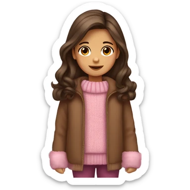 winter, christmas, hispanic, long brown hair, little girl, brown eyes, child, full body, pink sweater coat sticker