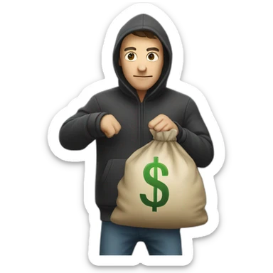 A thief with a bag of money in his hands sticker