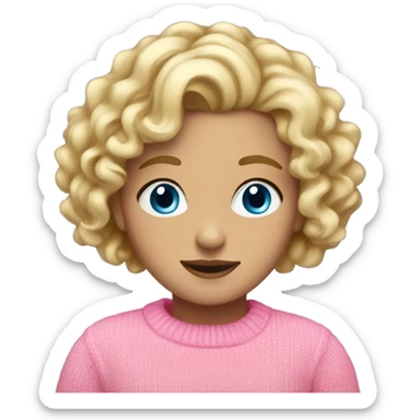 blonde girl with blue eyes and curly hair with pink jumper sticker