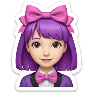 girl with bangs and purple hair and pink hairbow tie on the side of head sticker