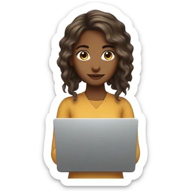 Medium hair light skin  Brown girl, computer science intern with a coding laptop  sticker