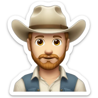 White cow boy with short brown hair a stubbled beard and a cow boy hat wi sticker