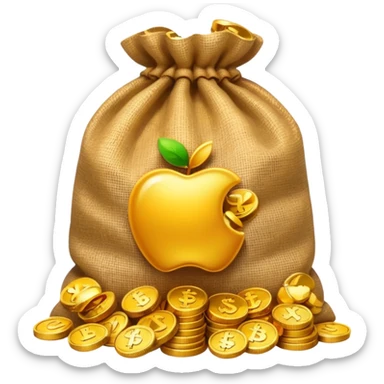 burlap sack overflowing with coins and CZK symbol, Apple emoji style, rounded glossy vibrant sticker