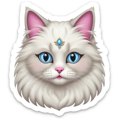 Neva masquerade cat, very fluffy, gray and white, blue eyes and pink nose. No jewelry  sticker