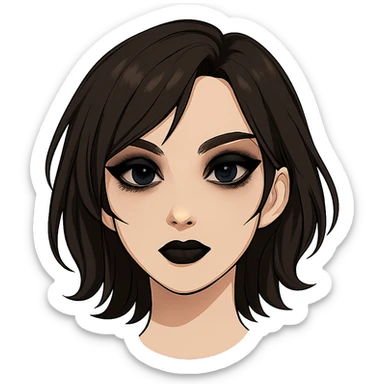 Isolate and keep only the face of Samsung Sam, removing neck and torso. The face should have black bob haircut and gothic style makeup. Preserve transparent background. sticker