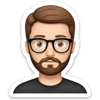 white man with brown hair and beard and hazel eyes and black eyeglasses  sticker