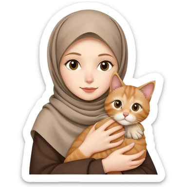 White girl wearing hijab holding nude mainecoon cat sticker