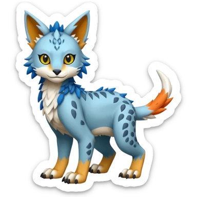 Colorful warm-colored randomly-colored brightly-colored tropical kawaii edgy cute Lynx-Trico-Sergal-Vernid-Fakémon-Pokémon-creature (full body) sticker