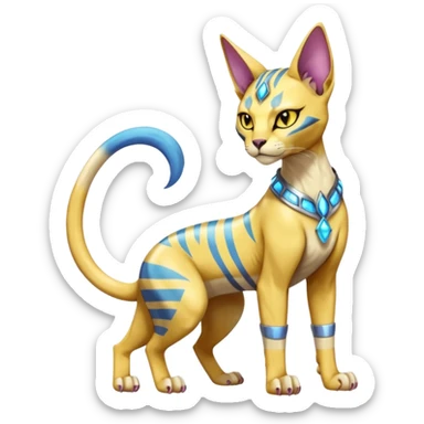 Modern furry anthro anthropomorphic futuristic shiny colorful Bastet-Sphynx-Lombax-Zeraora-Renamon-fusion (full body) sticker