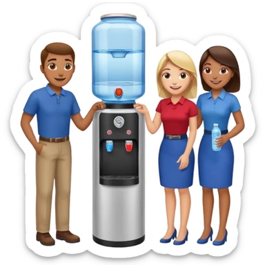 3 employees gathered around a water cooler, smiling and chatting sticker