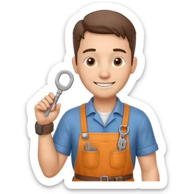locksmith portrait, head and shoulders only, wearing work apron collar, holding a key near face, friendly confident smile, tool belt strap visible, 3D cartoon, mobile game icon style, clean background, no text, no watermark

 sticker