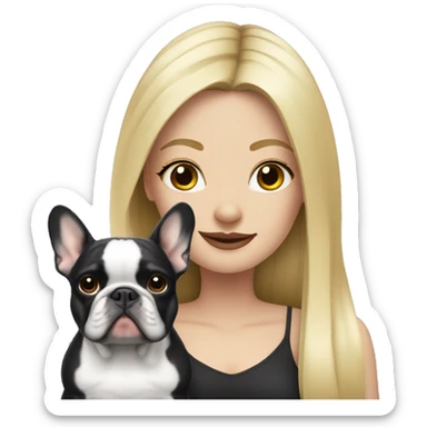 Long hair Blonde girl with black/white French bulldog sticker