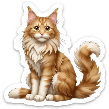 cinematic-[maine coon cat]-realistic-full-body-sitting-emoji,-tail-curled-playfully-around-its-paws,-head-tilted-dramatically,-scruffy-[maine coon]-fur,-simplified-yet-realistic-focused-features,-highly-detailed,-glowing-with-an-almost-sarcastic-glow sticker