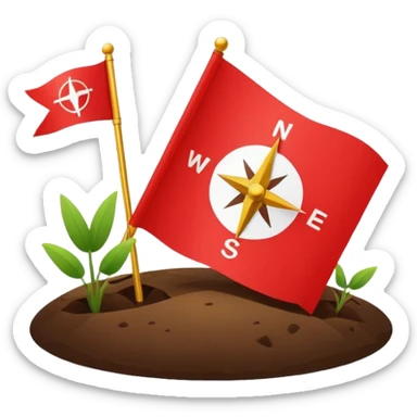 A minimal emoji of a compass pointing toward a planted flag. Flat design, confident colors, modern emoji style. Represents choosing direction and seeing it through to completion. Avoid corporate or motivational poster aesthetics. sticker