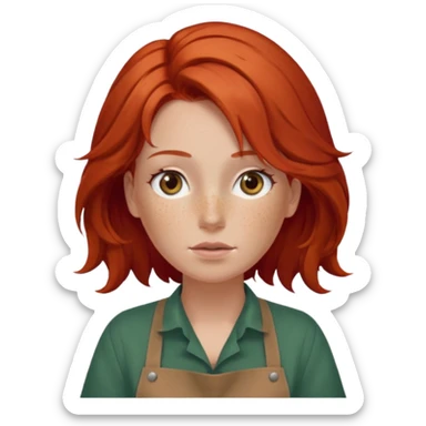 red hair woman with a brown apron and large breasts hair covering face sticker