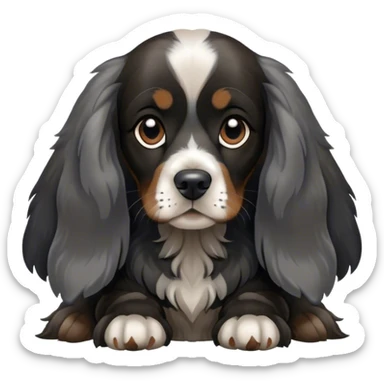 english cocker spaniel black and dark silver with long ears and sitting sticker