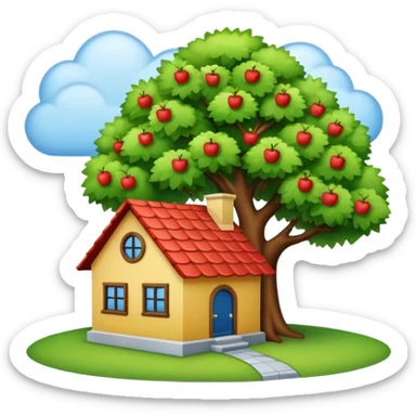 a home with a tree beside it, apple style emoji sticker