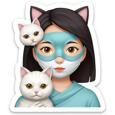 Asian girl mask sheet whole face with a white cat sticker