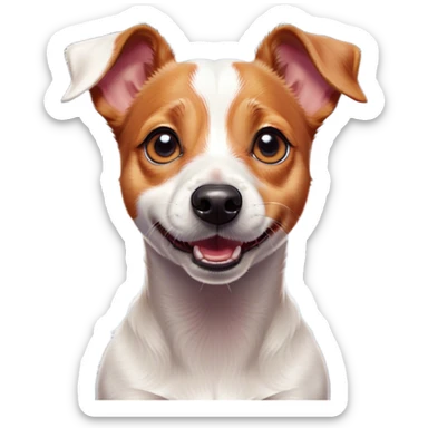 Cinematic Comical Jack Russell Terrier Portrait Emoji, Head tilted dramatically with an exaggeratedly shocked expression, featuring a perky, agile body with wide, comically expressive eyes full of playful disbelief and animated, perked ears, Simplified yet hilariously expressive features, highly detailed, glowing with a slightly sassy glow, high shine, dramatic yet playful, stylized with an air of cheeky canine mischief, soft glowing outline, capturing the essence of a meme-worthy Jack Russell Terrier that looks ready to side-eye its way into viral fame! sticker