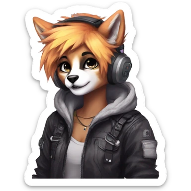 Edgy cute modern punk techwear anthro furry animal sona by Falvie, LiLaiRa, AngieWolf sticker
