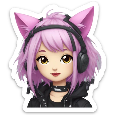 Edgy Kawaii Cute Cool Cartoon Anime Punk Techwear Gothic Catgirl sticker