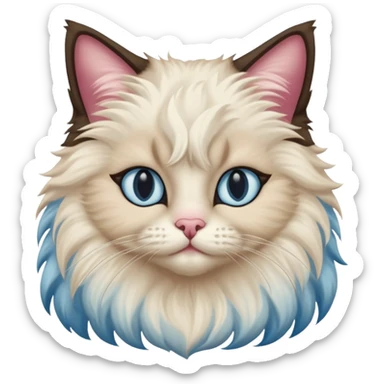 Neva masquerade cat, very fluffy, with pale blue eyes and rose nose sticker