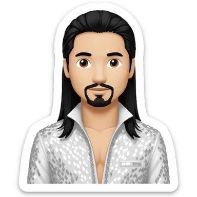 Kevin Richardson from Backstreet Boys with long black hair, white sequin outfit sticker