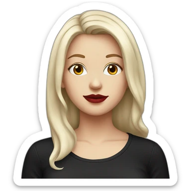 a white girl with burgundy hair and red lips in a black T-shirt sticker