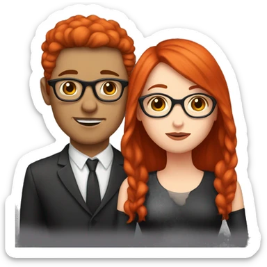 couple kiss,girl with white skin red hair man with withe skin balck hair and glasses sticker
