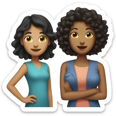 Mom and daughter mom with black Hairstraight and daughter with dark brown curly hair  sticker