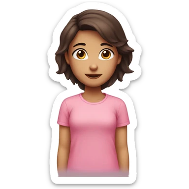 A girl with red dark hair brown eyes and a pink cute shirt  sticker