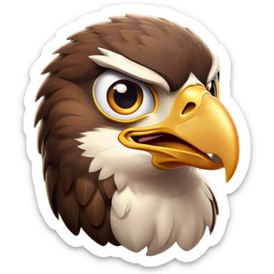 Cinematic Comical Hawk Portrait Emoji, Head tilted dramatically with an exaggeratedly shocked expression, featuring a sharply defined beak and wide, comically expressive eyes full of playful disbelief, Simplified yet hilariously expressive features, highly detailed, glowing with a slightly sassy glow, high shine, dramatic yet playful, stylized with an air of cheeky aerial mischief, soft glowing outline, capturing the essence of a meme-worthy hawk that looks ready to side-eye its way into viral fame! sticker