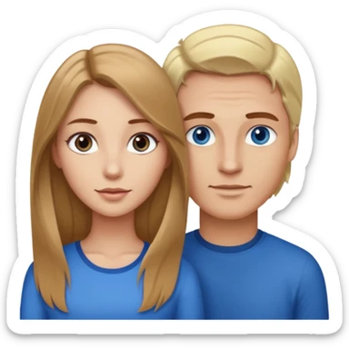 Woman with long brown hair and brown eyes beside a man with blonde hair and blue eyes sticker