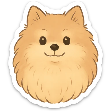 A Pomeranian Spitz emoji in the style of Ghibli films, with soft colors and a gentle expression. sticker