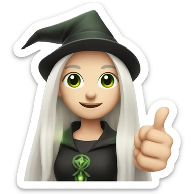 Young witch with white hair, white skin and cap, green eyes, thumbs up   sticker