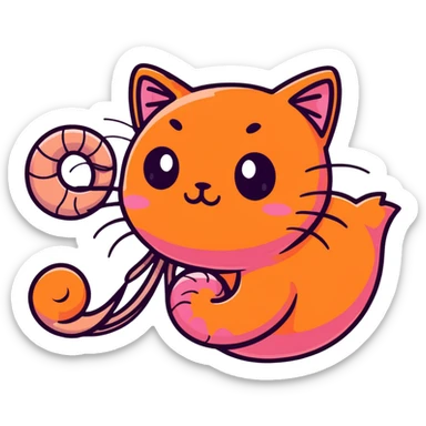 shrimp with a cat head, pink shrimp body with orange cat face sticker