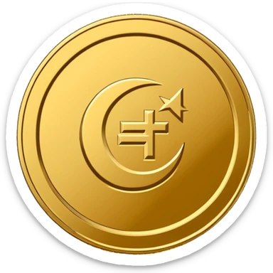 Minimal line-art icon of a coin with a small halal Arabic checkmark (حلال) symbol beside it, clean modern style, simple outlines, straight angle, no background, transparent, represents “halal income / halal money sticker