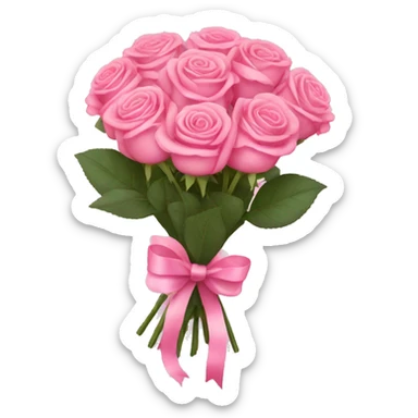 pink rose bouquet with pink ribbons  sticker