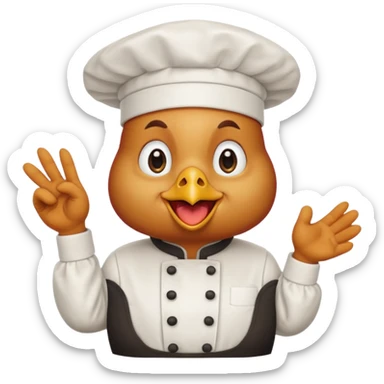 Una gallina con ropa de chef hacienso un gesto de decepcion sticker
