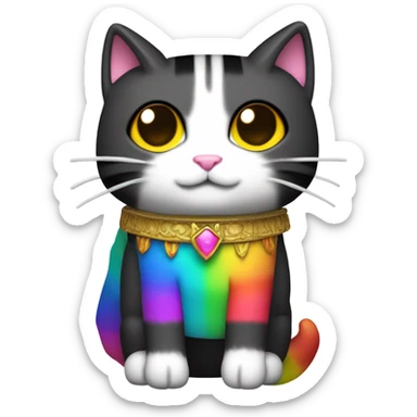 Nyan Cat King Full body  black and white with rainbow box covering it’s whole back sticker