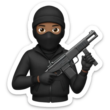Black thug with a ski mask  and a gun dressed in black sticker