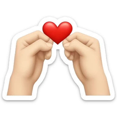 Two hands, one reaching down from the top and the other reaching up from the bottom, with a red heart positioned between them. Minimalist design sticker