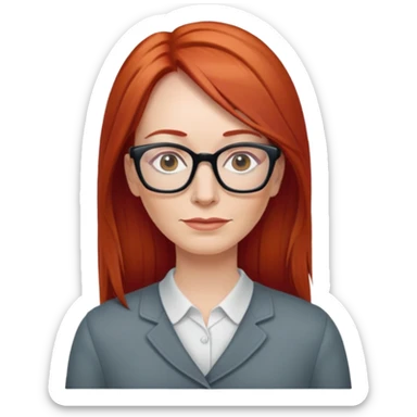 middle age Red head long straight hair pale skin wearing glasses sticker