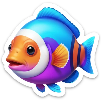 cyan blue, purple and pink coloured gradient gooball, with a rainbow-coloured gradient clownfish in the center sticker