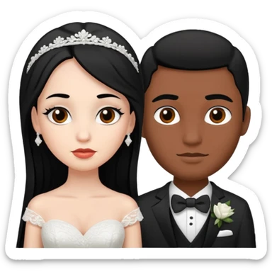White skin Bride with black hair black eyes and brown skin groom with black hair black eyes sticker