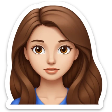 Young woman with long brown hair, pretty face, social media personality sticker